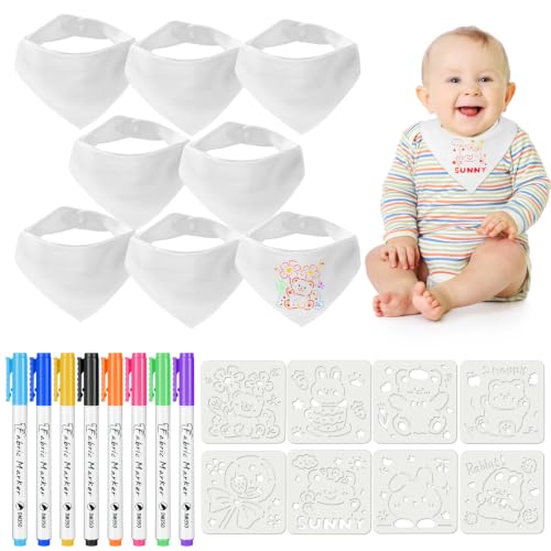 Aolso Baby Lätzchen zum Bemalen - 8 Stück Weißes Baumwolllätzchen