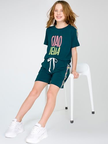 Image of ZEYO Night Suit for Girl's Typography Printed Cotton Night Dress of Top and Short's Set 5552