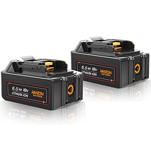 VANON 2Stück 18V 6.0Ah Li-Ion Ersatzakku für Makita 18V Akku, Kompatibel mit BL1850 BL1850B BL1860B BL1860 BL1840B BL1840 BL1830 BL1835 BL1845 LXT-400 Für 18V Werkzeuge (Ladezustandsanzeige inklusive) Cover