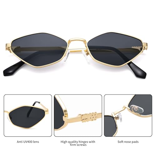 Retro Small Sunglasses for Women Men - 2025 Trendy 90s Metal Frame Sun Glasses Gold Frame Narrow Shades4
