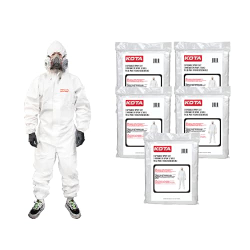 LAUCO KOTA Disposable Protective Coverall Suit with Hood, with Hood, Elastic Waist and Wrist for Spray Painting (5, Medium)