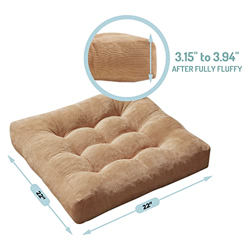 Meditation Floor Pillow, Square Large Pillows Seating For Adults, Tufted Corduroy Floor Cushion For Living Room Tatami, Coffee Brown 22X22 Inch, 1 Count (Pack Of 1) #TOP2