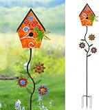 51” Bird Houses Stake for Outside, Metal Wild Bird Feeder Birdhouse Stake Pole with Hummingbird Design Outdoor Decorations for Patio, Backyard, Garden