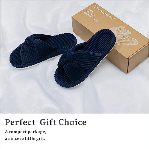 Image of Chantomoo Slippers for Women Memory Foam House Bedroom Corduroy Bow Crossbands Slipper Shoes Comfy Trendy Gift Slippers
