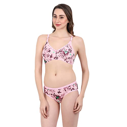 Image of Women Non Padded Wirefree Pure Cotton Printed Multicolor Bra & Penty Set 2 Pack Combo