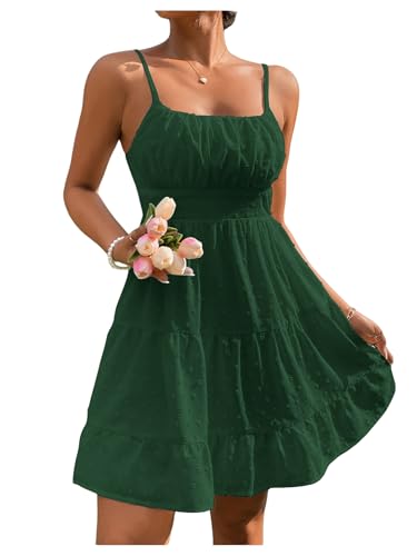 Image of Floerns Women's Swiss Dots Sleeveless Ruched Bust Ruffle Hem Cami Short Dress