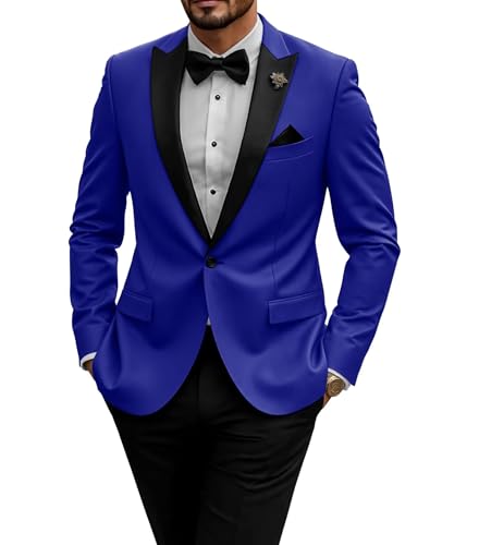 Men's 2 Piece Tuxedo Suit Slim Fit One Button Suits for Men Formal Wedding Prom Tuxedo Blazer Pants Set with Bow Tie