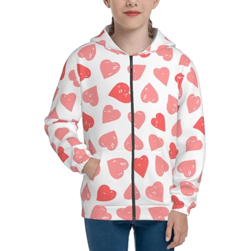 Pink Hearts1 Kid Hoodies Boys Zip Up Sweatshirts Girls Pullover with Pocket3