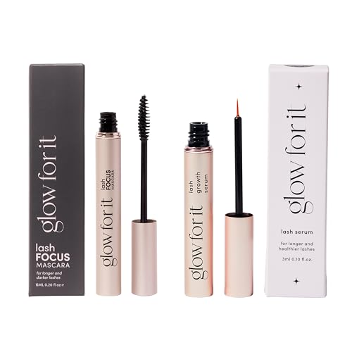 Glow For It - Lash Growth Serum and Black Growth Mascara Duo | Instant and Long Term Eyelash Length & Volume | Tripeptide Lash-Care Formula | Vegan, Water-Soluble & Cruelty-Free | 3ml & 6ml