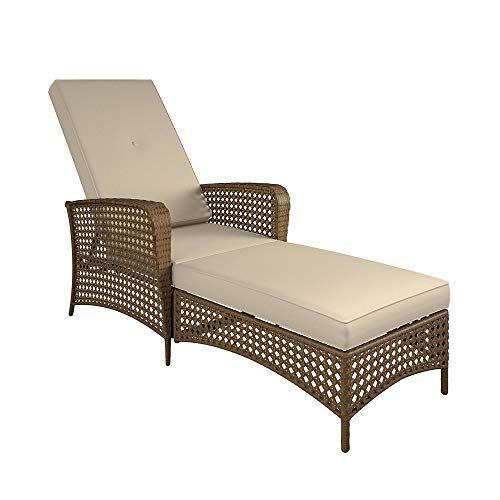 Cosco Outdoor Chaise Lounge, Adjustable, Amber Wicker With Tan Cushion #TOP1
