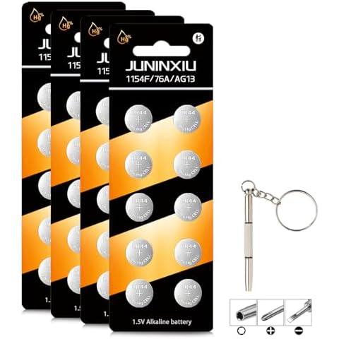 JUNINXIU L1154f Battery AG13 L1154 LR44 SR44 A76 Button L1154h Button Batteries Alkaline Coin Cell (40 Count) Cover
