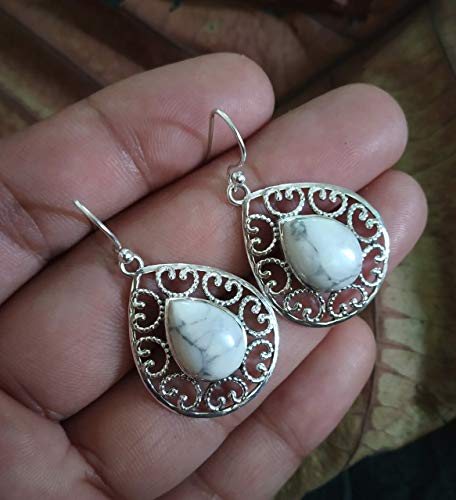 Howlite Earrings, 925 Silver Earring, Dangle Earring, Mother Day Gift, White Marble Earring, White Turquoise Earring, Bridal Earring, Howlite Stone Jewelry, Gift for her, White Buffalo Earring