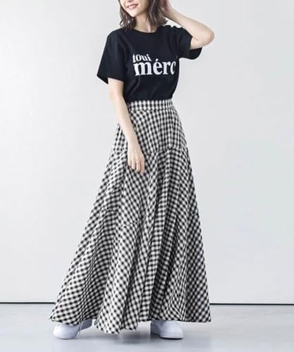 chouyatou Women's Retro Plaid A Line Midi Skirt Gingham High Elastic Waisted Pleated Swing Long Skirt4