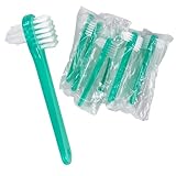 Vakly Denture Brush [Pack of 10] Individually Bagged Denture Brushes with Hard Firm Flat Bristled Heads for Cleaning Dentures, Retainers, False Teeth, Clear Braces, and Mouth Guards