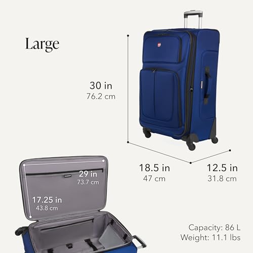 Image of SWISSGEAR Sion Softside Expandable Spinner Luggage Durable Lightweight Travel Suitcase, Blue, 2-Piece Set (Carry-On /Large)