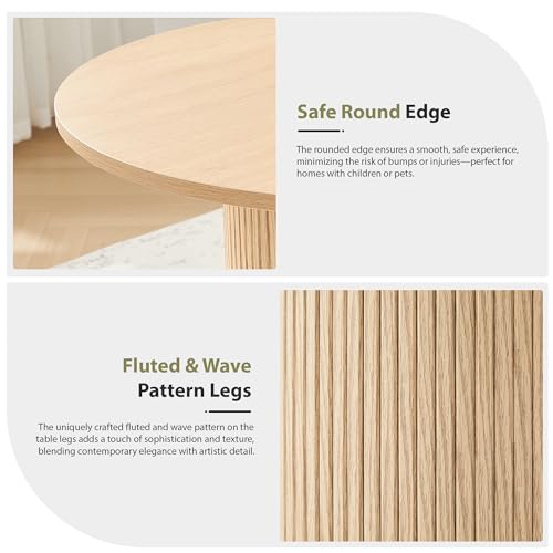 Image of 31.5 inch Round Dining Table for 2-4, Modern Farmhouse Kitchen Table with 2-Tier Storage Shelf, Small Wooden Circle Dining Tables with Fluted Base for Home Dining Room Living Room (Natural)