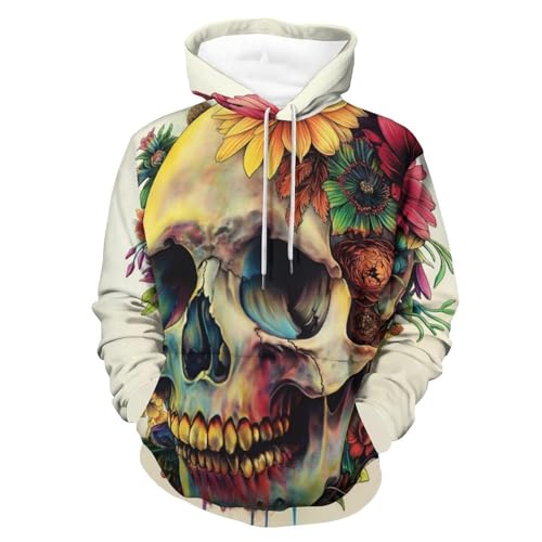 Sweatshirt Crâne Fleuri en Taille S, le Hoodie Manches Longues Idéal pour Vos Sorties Citadines