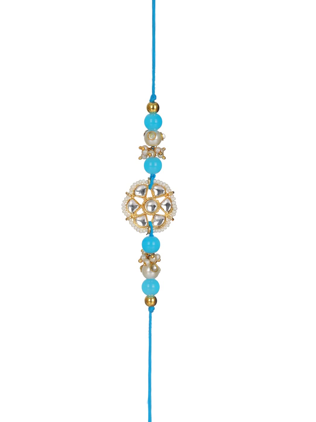 Priyaasi Blue Floral Kundan Rakhi for Brother, Gift for Brother, Thread Rakhi for Men with Roli & Chawal - Image 2 thumbnail