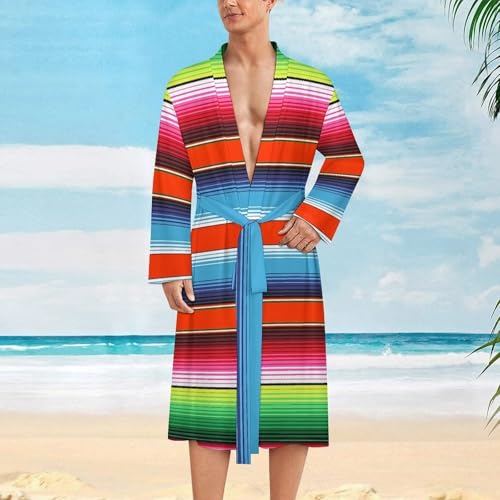 Mexican Serape2 Mens Robe Long Sleeve V Neck Bathrobes Sleepwear Robes with Belt2