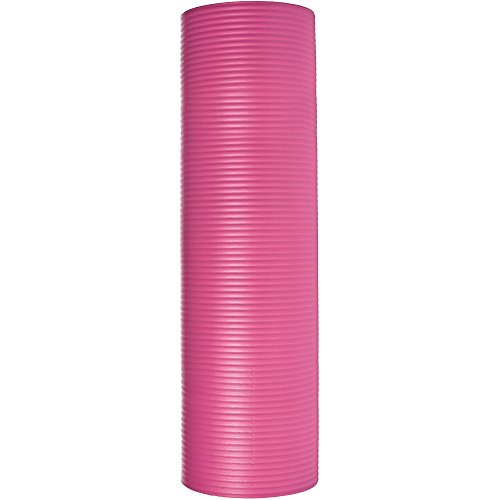 Image of amazon basics Nitrile Butadiene Rubber 13mm Extra Thick Yoga | Exercise Mat with Carrying Strap | Pink & Green Combo