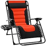 Best Choice Products Oversized Padded Zero Gravity Chair, Folding Outdoor Patio Recliner, XL Anti Gravity Lounger for Backyard w/Headrest, Cup Holder, Side Tray, Polyester Mesh - Black/Orange