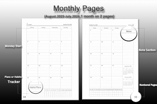 Academic Diary 2025 2026 Page a Day A5, Daily Planner Diary with Monthly Tabs, Pocket, Pen Holder & 2 Bookmarks, PU Leather Harcover, Mid Year Diary 2025/26 Day per Page(Aug.2025-Jul.2026) - Image 4