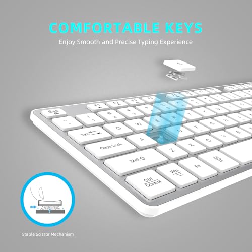 Image of Slim Wireless Keyboard for Mac and Windows, Ultra Quiet Low-Profile Flat Key Board with Full-Size Keys, 2.4GHz Wire Less for PC, Mac, Windows 11 /10 /8 /7 Silver