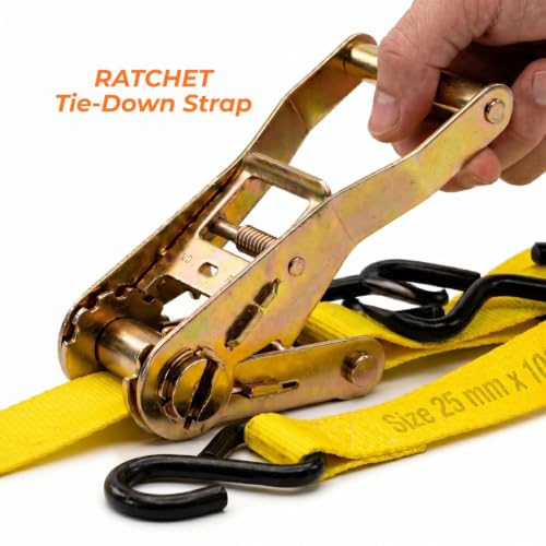 Image of Trion Products Polyester Cargo Lashing Belt with S Hook - Pack of 4 | Heavy Duty Cargo Ratchet Straps, Ratchet Straps for Motorcycle, Bike, Trailer, Truck & Cargo Securing | 1 Inch x 10 ft