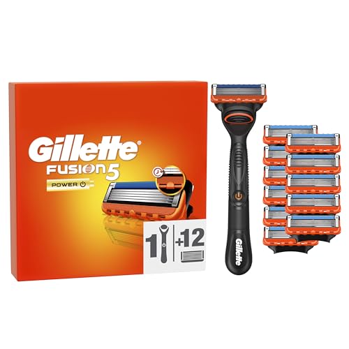 Gillette Fusion5 Power Maquinilla De Afeitar Para Hombre Con Recambios, 1 Mango, 12 Cuchillas Con 5 Hojas, Banda De Gel Lubricante y Recortadora De Precisión Gillette Fusion5 Power Maquinilla De Afeitar Para Hombre Con Recambios, 1 Mango, 12 Cuchillas Con 5 Hojas, Banda De Gel Lubricante y Recortadora De Precisión