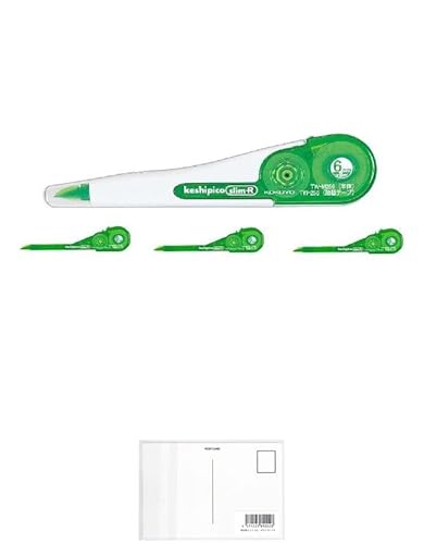 コクヨ 修正テープ ケシピコスリム 詰め替えタイプ 幅6mmx長さ8m 緑/白 TW-M256【詰替えテープ 3個 セット】+ 画材屋ドットコム ポストカードA