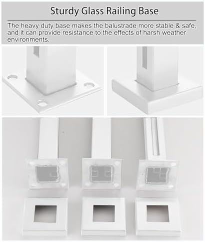 White Glass Railing Post Kit, 304 Stainless Steel Balustrade for Balcony, Patio & Porch, Floor Mount Column, White Mid Post, Height 110cm/43.3" - Durable & Stylish Guardrail