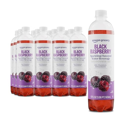 Amazon Grocery, Sparkling Flavored Water Beverage, Black Raspberry, 17 Fl Oz, Pack of 12