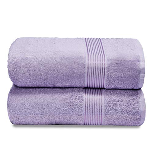 GLAMBURG Juego de 2 Toallas de baño de algodón de Gran tamaño, 100 x 150 cm, Grandes Toallas de baño, Ultra Absorbente, Compacto, Secado rápido y Ligero, Color Morado Oscuro