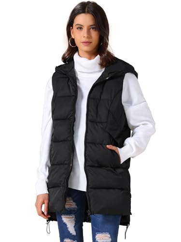 Allegra K Women's Winter Thicken Puffer Vest Hooded Sleeveless Parka Down Jackets with Pockets