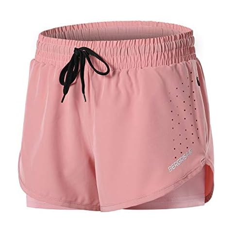 BERGRISAR Running Shorts Womens 2 in 1 with Side Zipper Pocket Gym Workout Yoga Shorts BG115 Pink Size L Cover