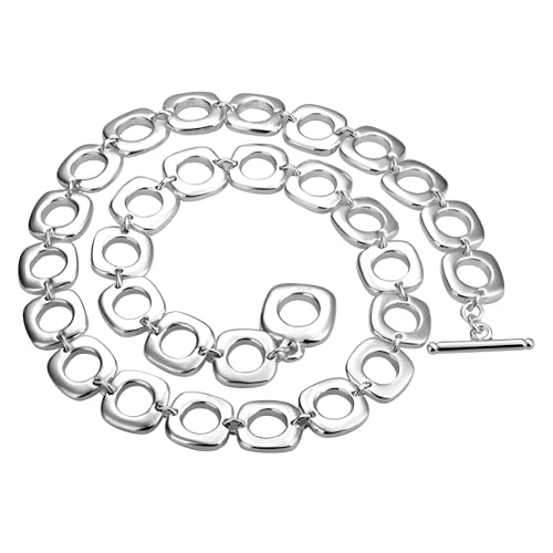 Image of Silver Tone Cushion Necklace with T-Bar/Toggle Clasp - 18" Inch/46 cm - 925 Sterling Silver Plated - Designer Inspired Chunky Silver Necklace