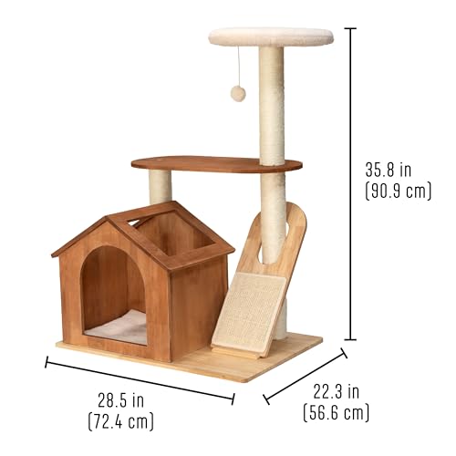 Torre de madera para gato con casa y rascador 2 niveles miniatura 3