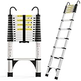 Telescoping Ladder 16.5 FT Aluminum Extension Ladder, Collapsible Ladders On The Go Rv Telescopic Ladder with 2 Hooks Folding Telescope Extendable Portable Ladders for Home Roof, 330lbs Max Capacity