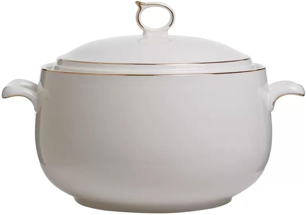 Soup Bowl Ceramic Soup Bowl Large Household Soup Pot with Handle Lid 8 Inch Creative White Soup Pot Deep Bowls (A Small)