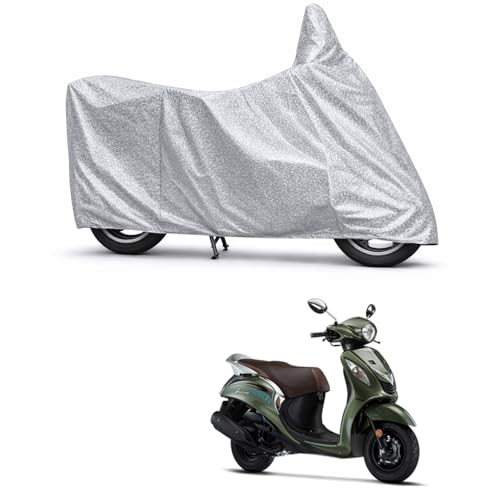 Image of 100% Waterproof Two Wheeler Body Cover Multi Layered Fabric Designed for Yamaha Fascino | Belt Buckle Lock | Silver Mag