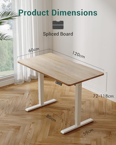FEZIBO Electric Standing Desk For Gaming 120 * 60 cm Heigh Adjustable Stand up Table with digital display controller, Sit Stand Home Office Desk with Splice Board, White Frame/Oak Top - Image 2