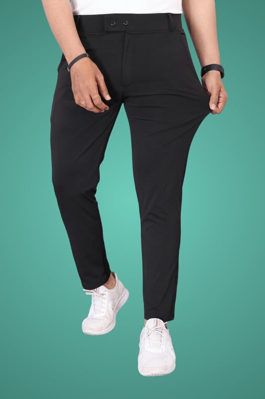 Image of Men Fit Stretch Trousers with Side Pockets | 2-Button Closure | Soft Lycra Blend for Casual & Formal Use