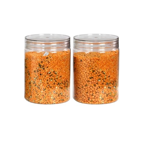 Image of PEARLPET Plastic Containers for Kitchen Storage | Plastic Container Set with Spoon | BPA-Free, Stackable Jars | Transparent, 1000 ML (Set of 2)