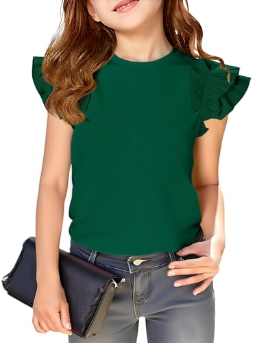 Image of Haloumoning Girls T Shirts Double Layer Ruffle Short Sleeve Kids Summer Crewneck Tunic Tee Tops 5-14 Years