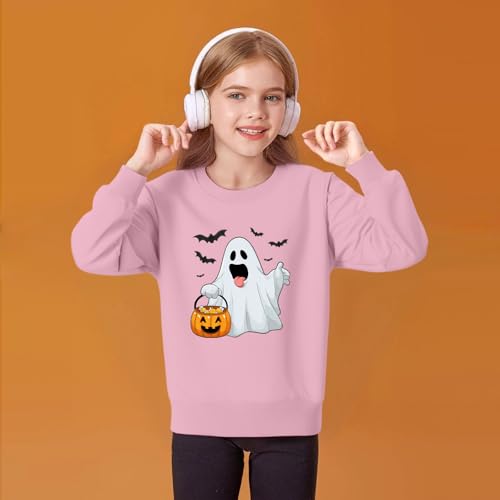 Cute Halloween Sweatshirt for Girls Long Sleeve Casual Pullover Pumpkin and Bat Print Soft Fall Graphic Top4