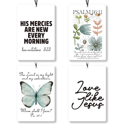 Image of Christian Butterfly Floral Car Air Freshener 4Pcs, Christian Gifts for Women Air Freshener for Car Interior Closet Drawer Books, Love Like Jesus Bible Verse Religious Car Mirror Decor Hanging