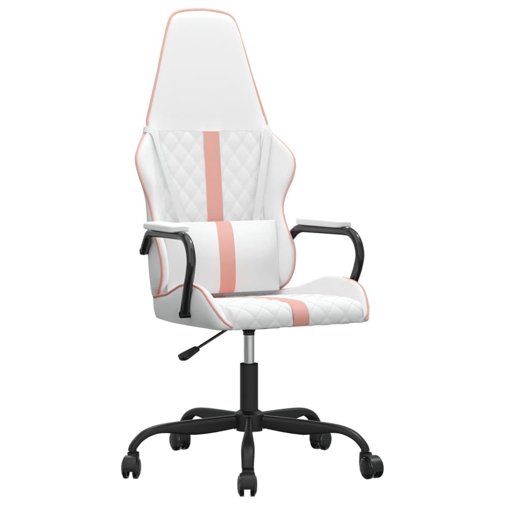 vidaXL Silla Gaming Cuero sintético Blanco y Rosa, Silla Gamer, Silla con reposabrazos, Silla, Silla de Oficina, Silla de Escritorio, Silla giratoria