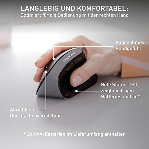 CHERRY MW 4500, Ergonomische Vertikale Maus für Rechtshänder, Schwarz – Ansicht 5