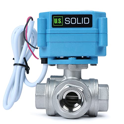 U.S. Solid 1/2" 3 Way NSF Certified 304SS Motorized Ball Valve L Type AC/DC9-24V, Water Shutoff Valve with Manual Function, Standard Port by U.S. Solid - Used condition - US$104.30