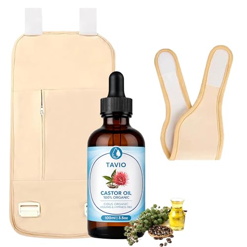 Tavio Castor Oil Pack Wrap Kit - Celara Reusable Organic Cotton Flannel Wrap for Body Comfort & Relaxation Adjustable Wellness Pack for Stomach Neck Knee & Back Hot or Cold Compress Compatible (2)